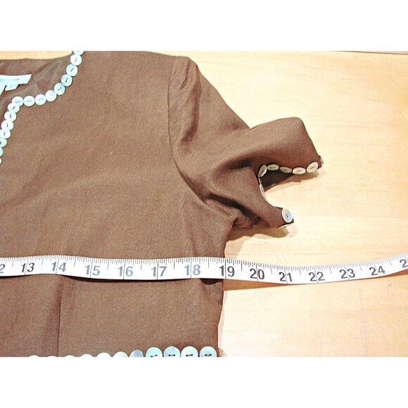 Coldwater Creek Linen Dress Suit and Jacket Brown Womens Sz 6 MOP Embellishments - Picture 14 of 15